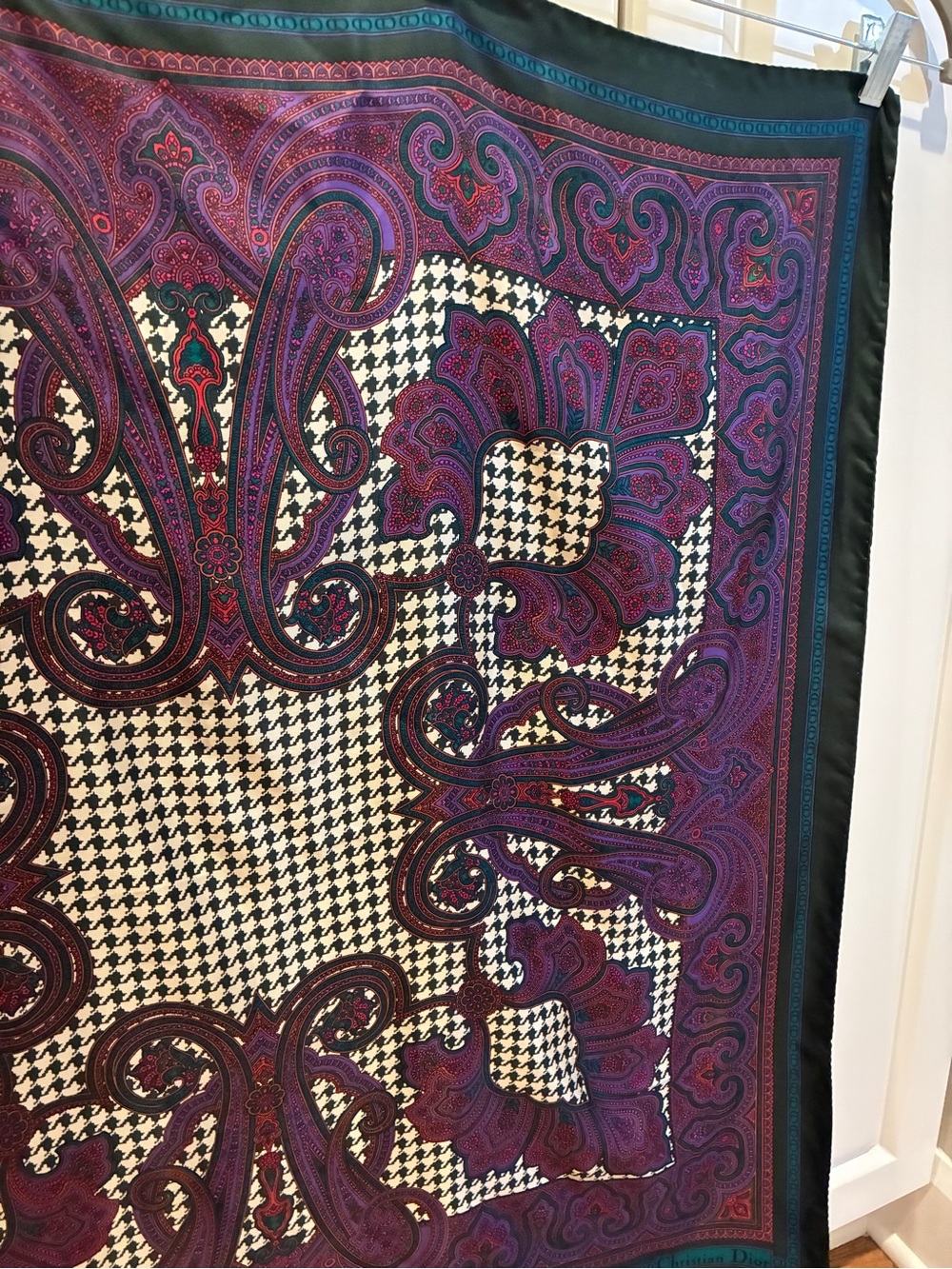 Christian Dior Silk Scarf in Plum and Deep Green - Picture 5 of 6